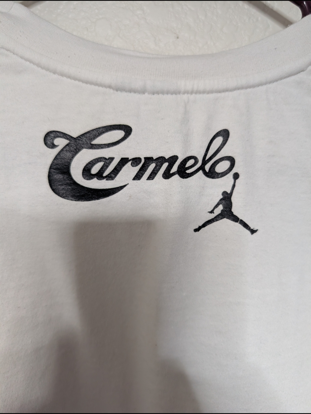Jordan White Long Sleeve Tee with Black Carmelo Script